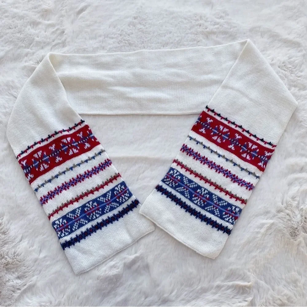 VINTAGE Joules Fair Isle Winter Nordic Pattern Scarf White Blue Red women’s